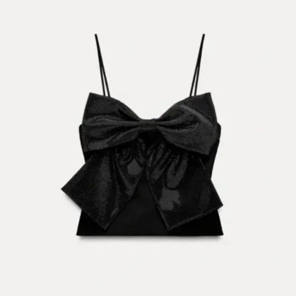 NWT Zara Rhinestone Bow Crop Top
